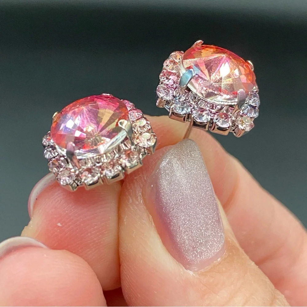 Blush Pink Sparkly Stud Earrings - Picture 3 of 10
